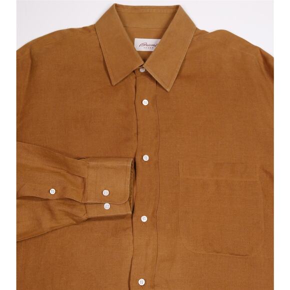 Brioni Golden Brown 100% Linen Button-Up Casual Shirt Men's Large - Picture 1 of 6